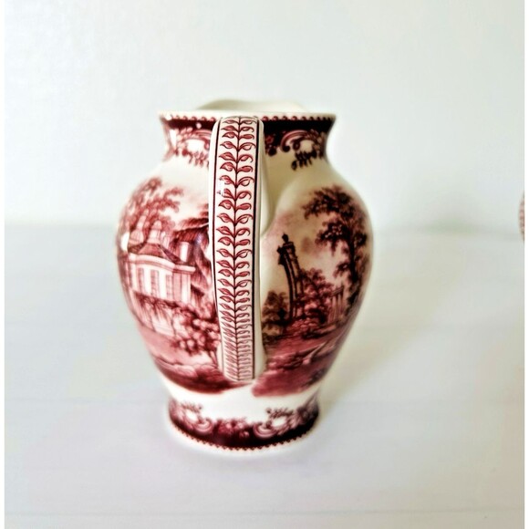 Vintage Red Transferware Creamer & Sugar Bowl Set w/Lid Victorian Ironstone - Picture 3 of 14